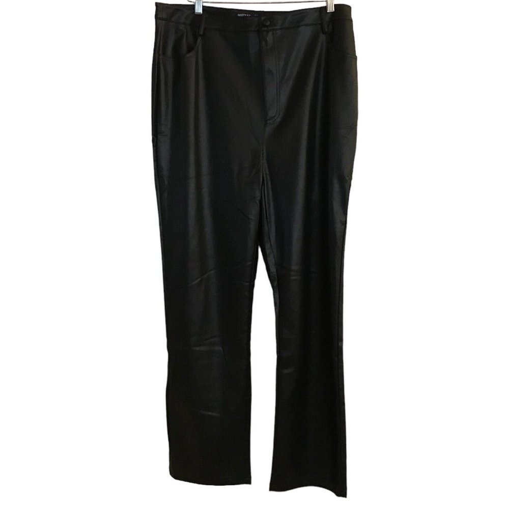 Nasty Gal Collection Faux Leather Pants 14 Black Skinny Straight Leg Trouser‎